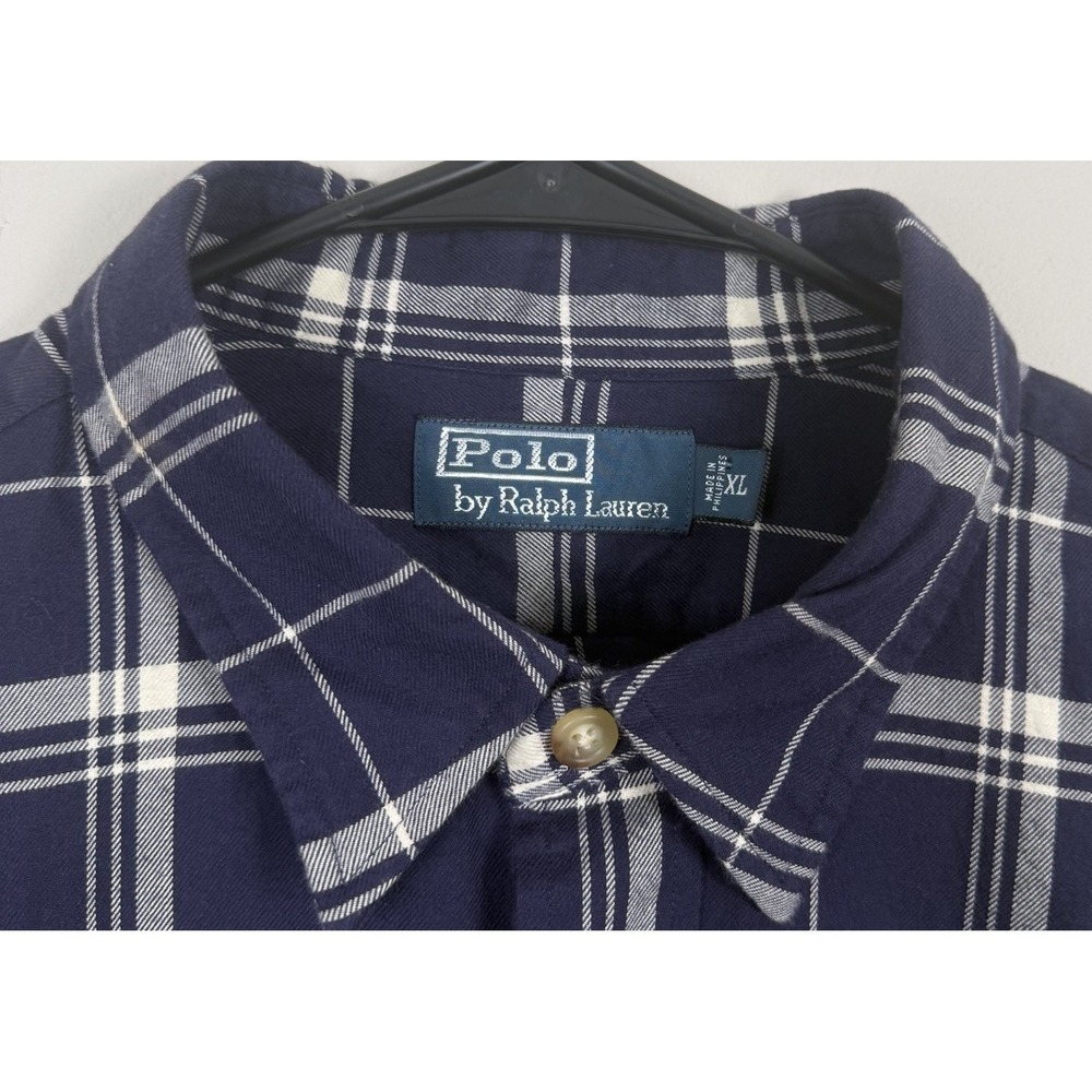 Polo Ralph Lauren Shirt‎ Mens XL Blue Plaid Workshirt Long Sleeve Pockets - Picture 3 of 5